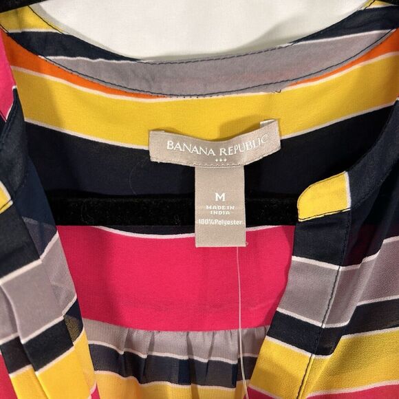New Banana Republic Blouse Women's Medium Rainbow Short Sleeve Sheer Button Up - Picture 4 of 9